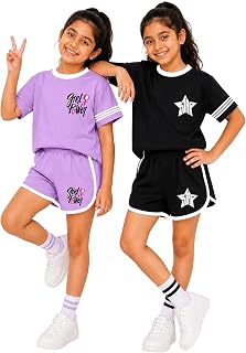 Kuchipoo Girls Cotton Half Sleeve T-Shirt & Shorts Set | Trendy Graphic Print Summer Wear | Soft & Breathable Kids Clothin... Price In India