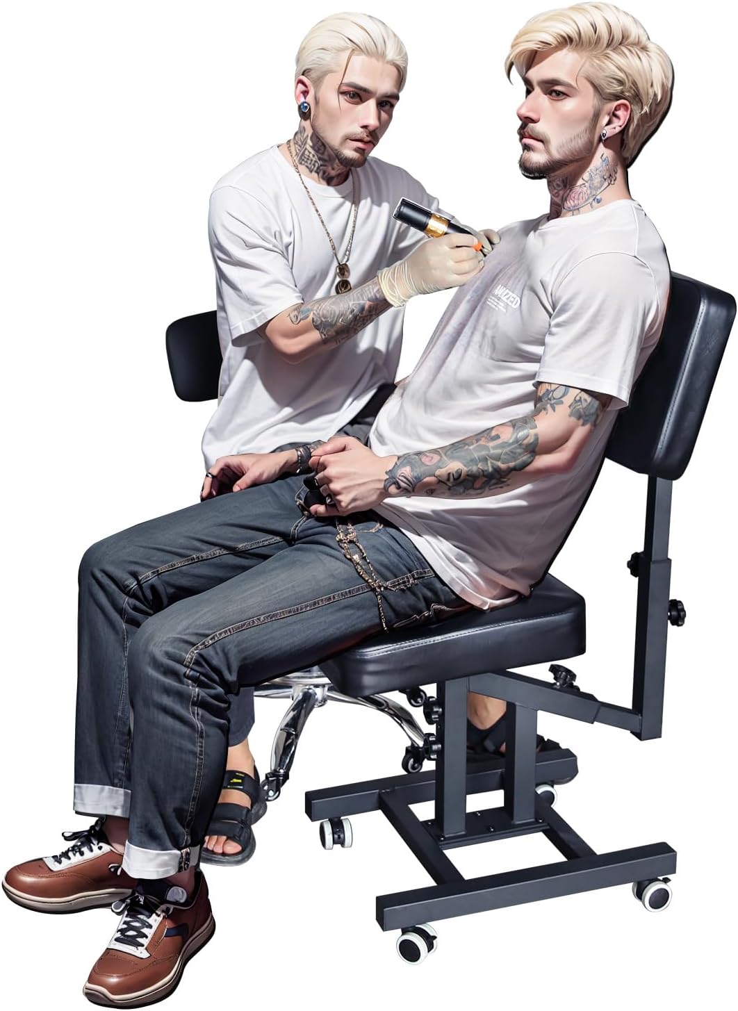 Tattoo Chair Portable Massage Chairs for Artist High-Density Sponge Height Adjustable Spa Salon Folding Massage Chair Tattoo Equipment with Armrest Stand,Black