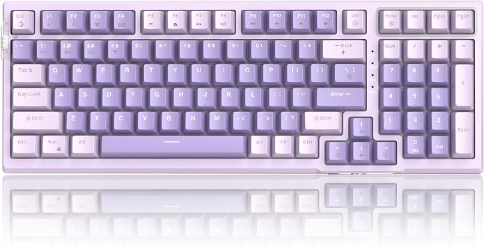 MageGee SKY98 Wireless Gasket Mechanical Gaming Keyboard, 96% Hot Swappable RGB Custom Creamy Keyboard with 5-Layer Sound Padding, BT/2.4G/USB-C, NKRO for Win/Mac Lavender, Violet Switch