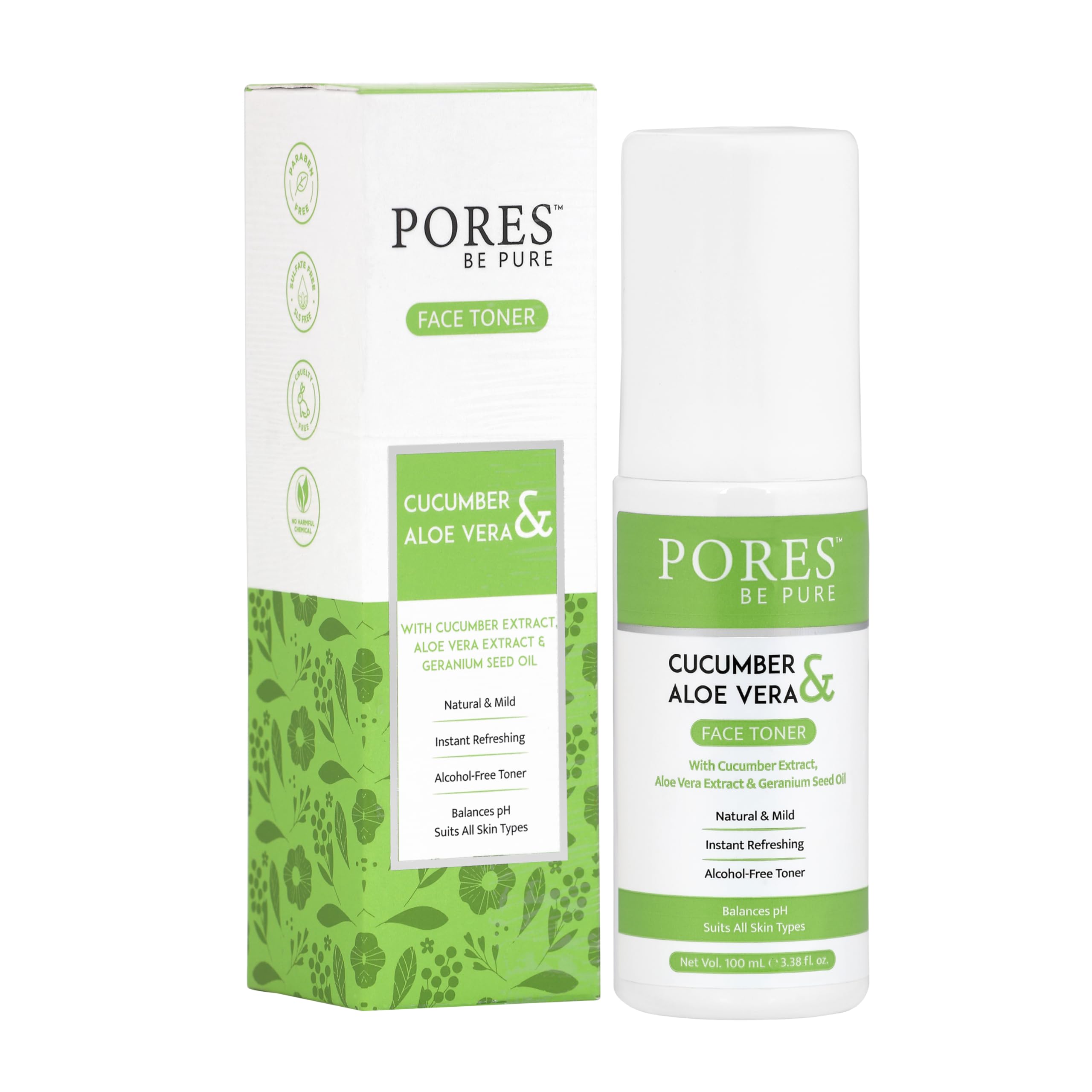 Cucumber & Aloe Vera Face Toner | Pore-Tightening & pH-Balancing Toner for Hydrated, Oil-Free Skin | Ayurvedic & Organically Pure Aloe Vera for Soothing & Refreshing Skin | Toner for Men & Women – Normal to Oily Skin | 100mL