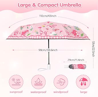 decalsweet Kids Folding Umbrella Toddler Umbrella with UV Protection Portable Auto Open/Close Anti-rebound Safe Design Windproof, Compact, Lightweight Cute Umbrella for Girls & Boy