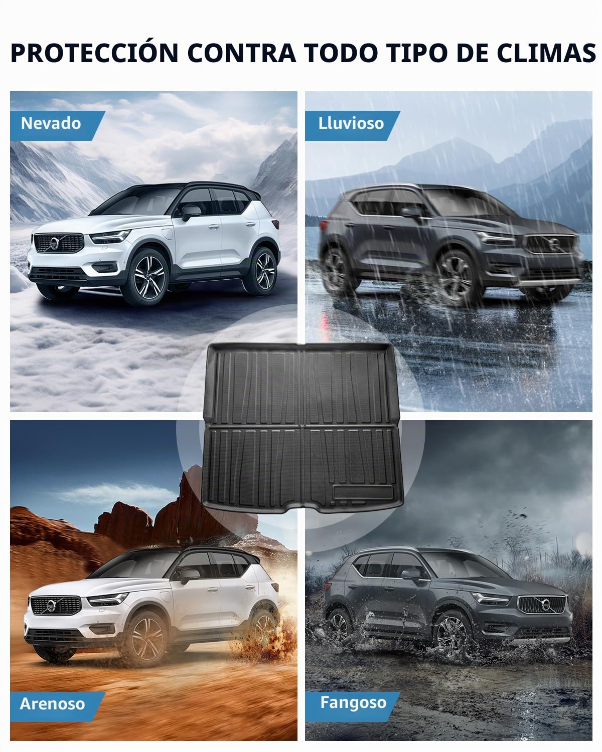 TPE Alfombrillas Maletero para Volvo XC40 / C40 Recharge 2018-2026 | Alfombras Maletero Originales, Protector Maletero Antideslizantes e Impermeables, Funda Maletero con Bordes Elevados