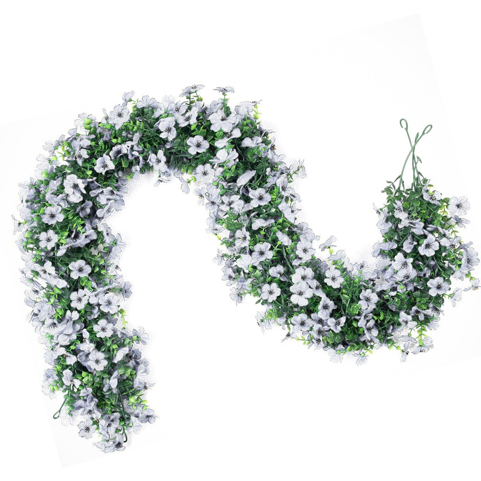 NEWFT Realistic Artificial Leaves Plant with Flower 1.8Meter Simulation Plant Hanging Decoration For Mantels Wall