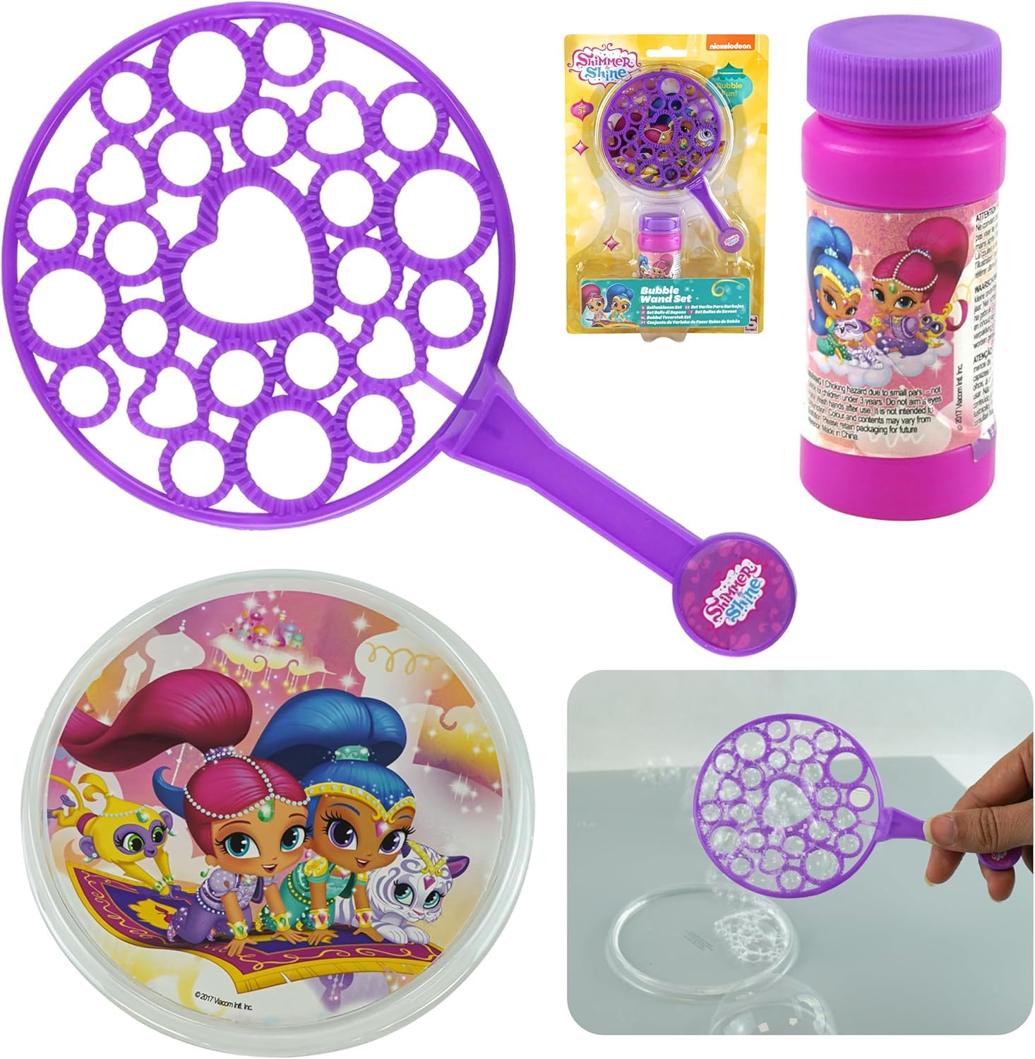 Shimmer and Shine Bubble Maker Set with Wand Tray 50ml Solution for Kids Party Garden Outdoor Fun Giant Bubble Wands Summer Toys Gift for Boys Girls Age 3+ Travel Game