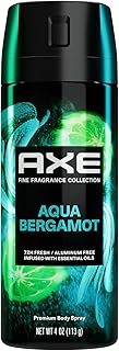 AXE Fine Fragrance Collection Premium Deodorant Body Spray for Men Aqua Bergamot with 72H Odor Protection and Freshness Infused with Aqua, Bergamot, and Sage Essential Oils 4 oz