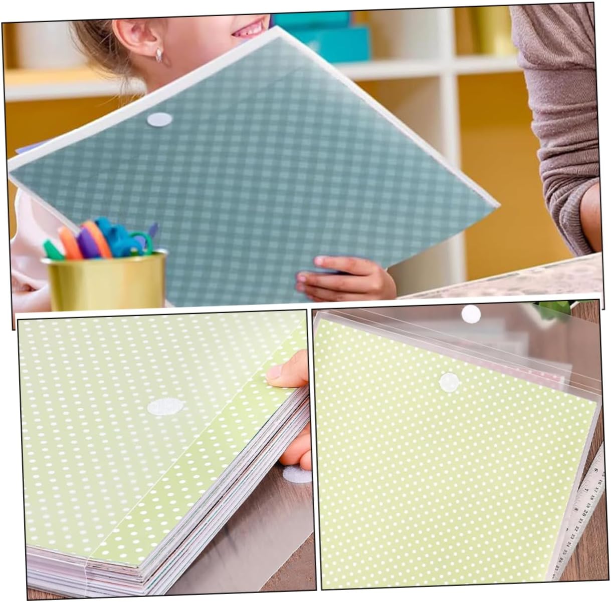 IWOWHERO 12pcs Plastic File Envelopes Scrapbook Paper Holder for Wrapping Paper Storage Organizer