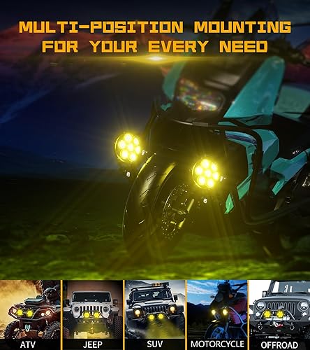 Miniatura 7 de Kewig - Faro antiniebla auxiliar LED de 11.4 cm para motocicleta, kit de luz de conducción de 90 W, ámbarblanco, con soportes de montaje, arnés de