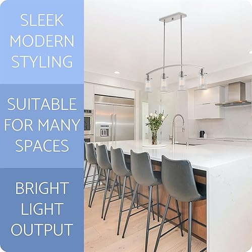 Miniatura 4 de Kira Home Rayne - Lámpara de isla arqueada moderna de 33 pulgadas, 4 luces, persianas de vidrio semillado + acabado negro