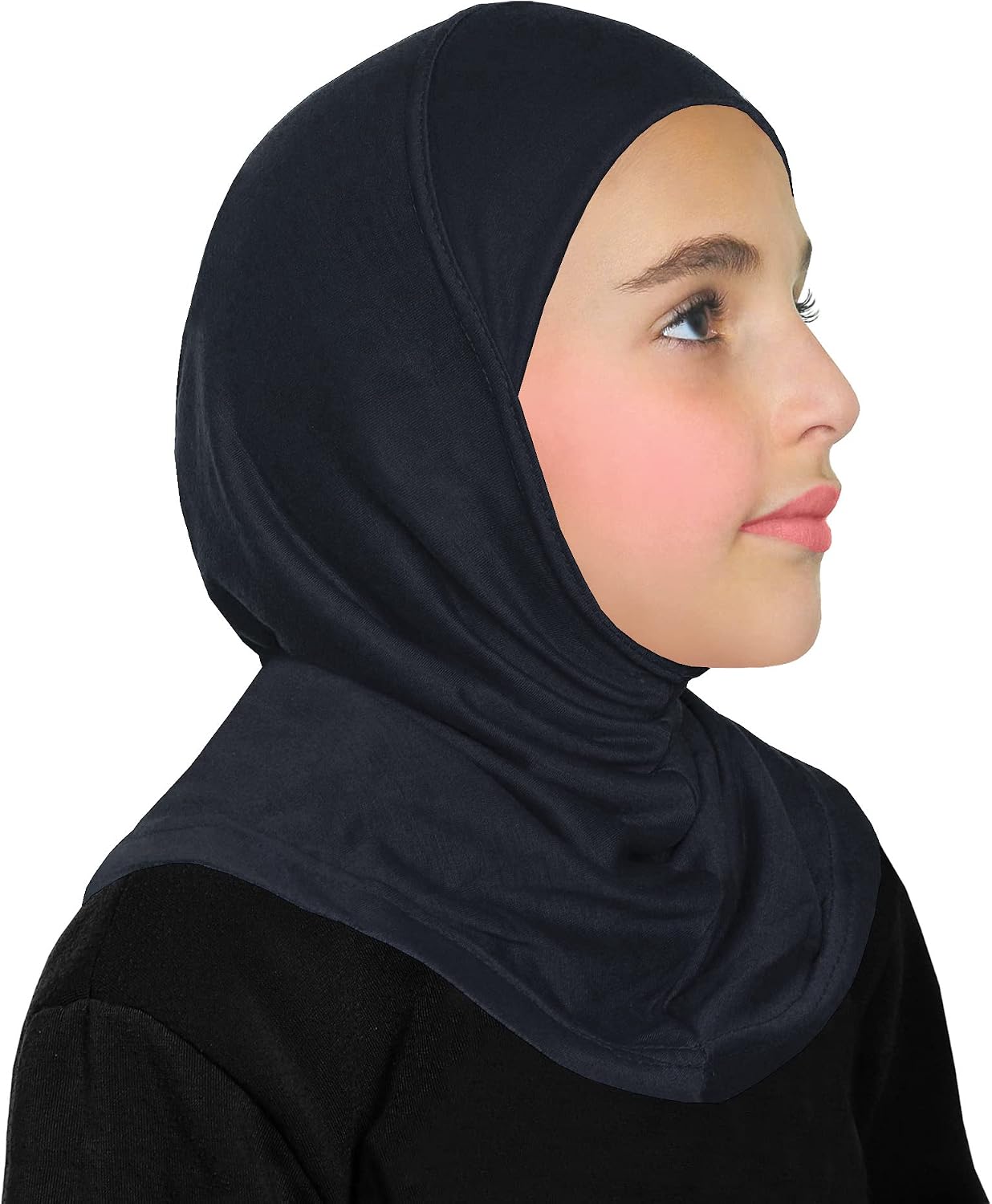 Navy Blue Cotton Hijab for Girls Amira Muslim Kids Head Scarf Ready to Wear Easy Instant Islamic Hair Wrap