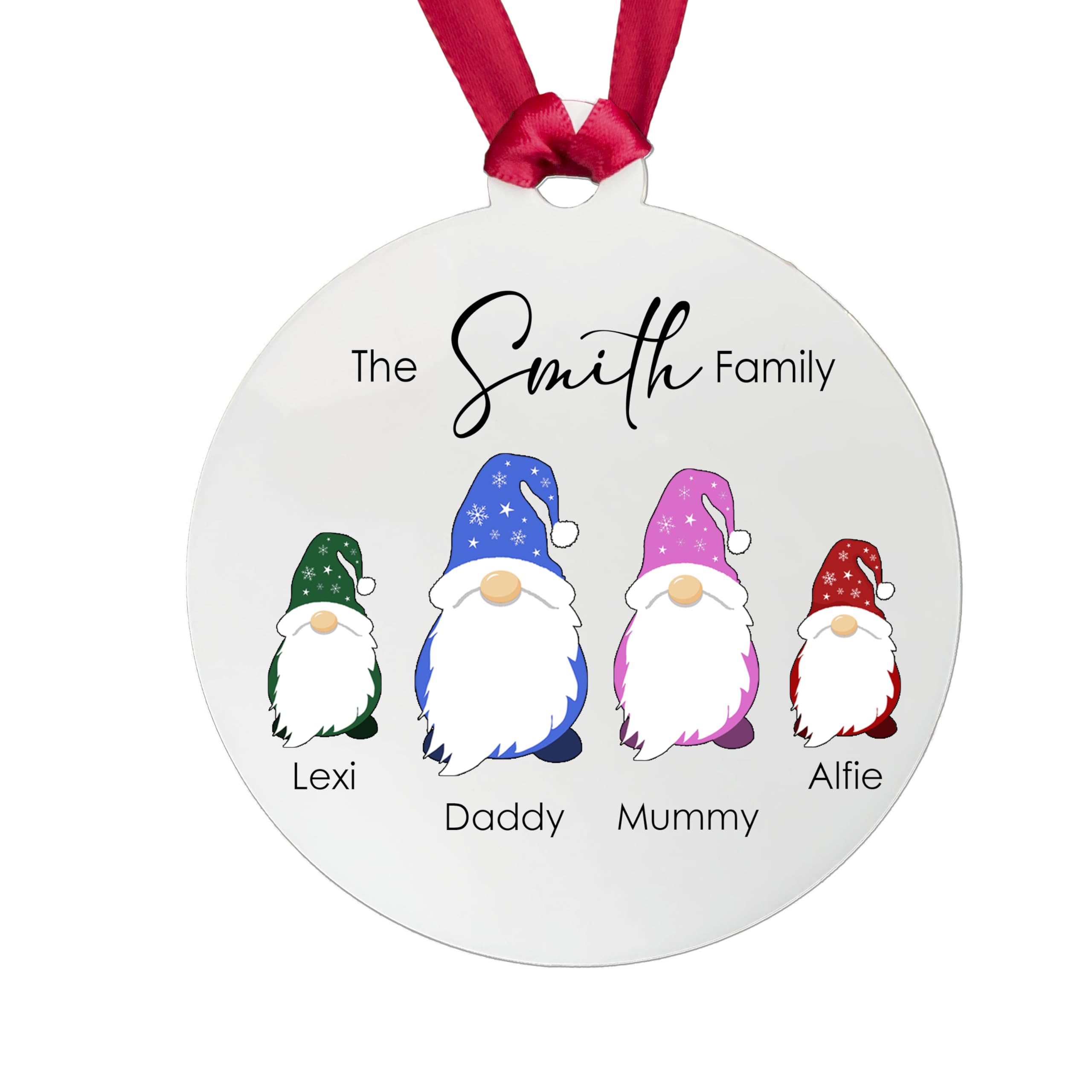 Fuzzy Cactus Red Personalised Gonk Family Christmas Bauble Acrylic - 2 Children Names + Surname Tree Decoration