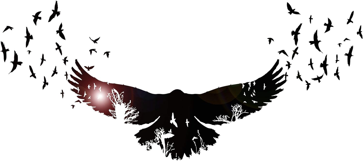 Vinyl Wall Decal Raven Birds Gothic Style Trees Animals Nature Stickers Large Decor (1336ig) Matte Black M 16 in X 35 in