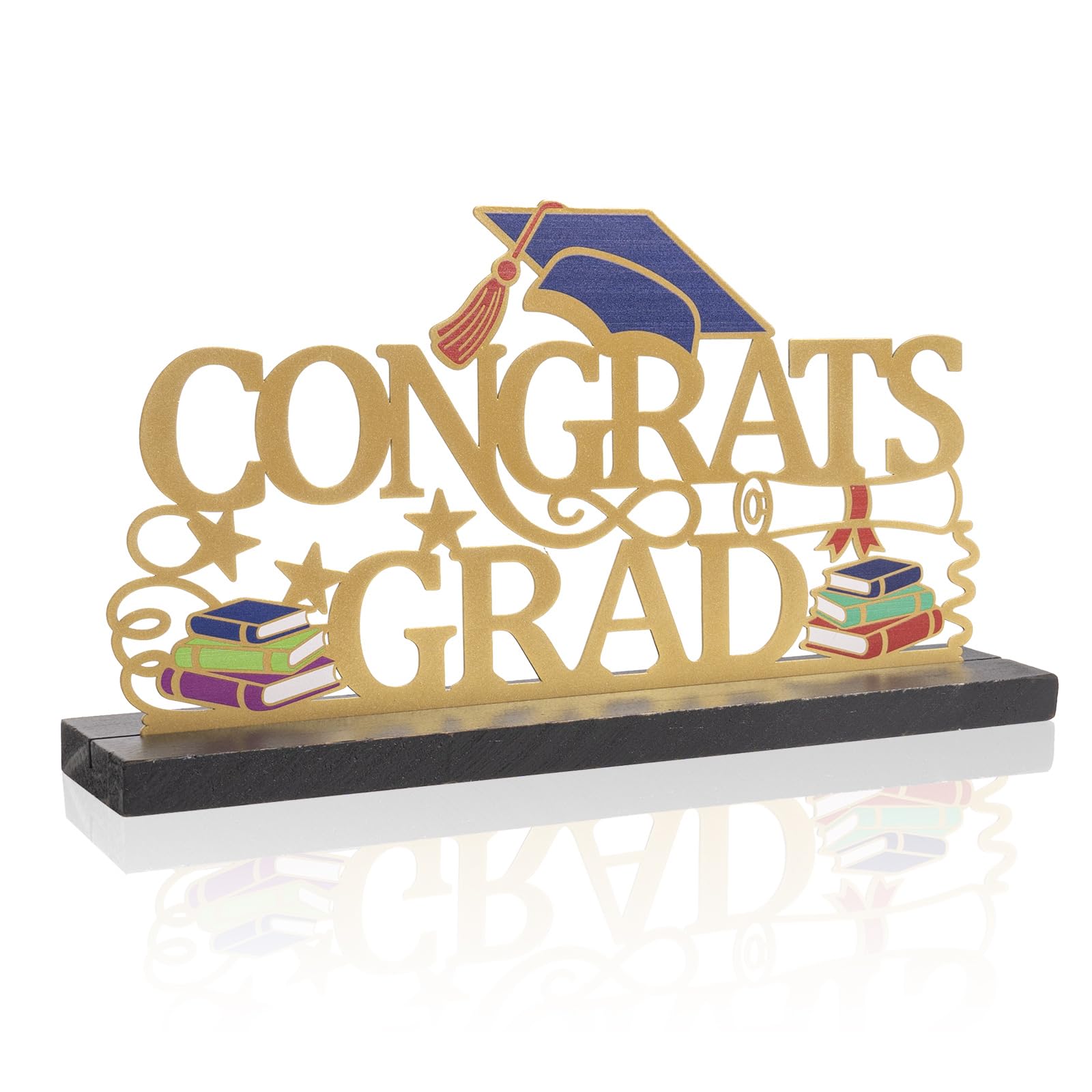 Metal Congrats Grad Sign Base in legno, 30 x 16,5 cm oro 2026 decorazioni per tavolo di laurea, centrotavola per feste al chiuso, mensola per laurea, foto, scrivania, scuola, università