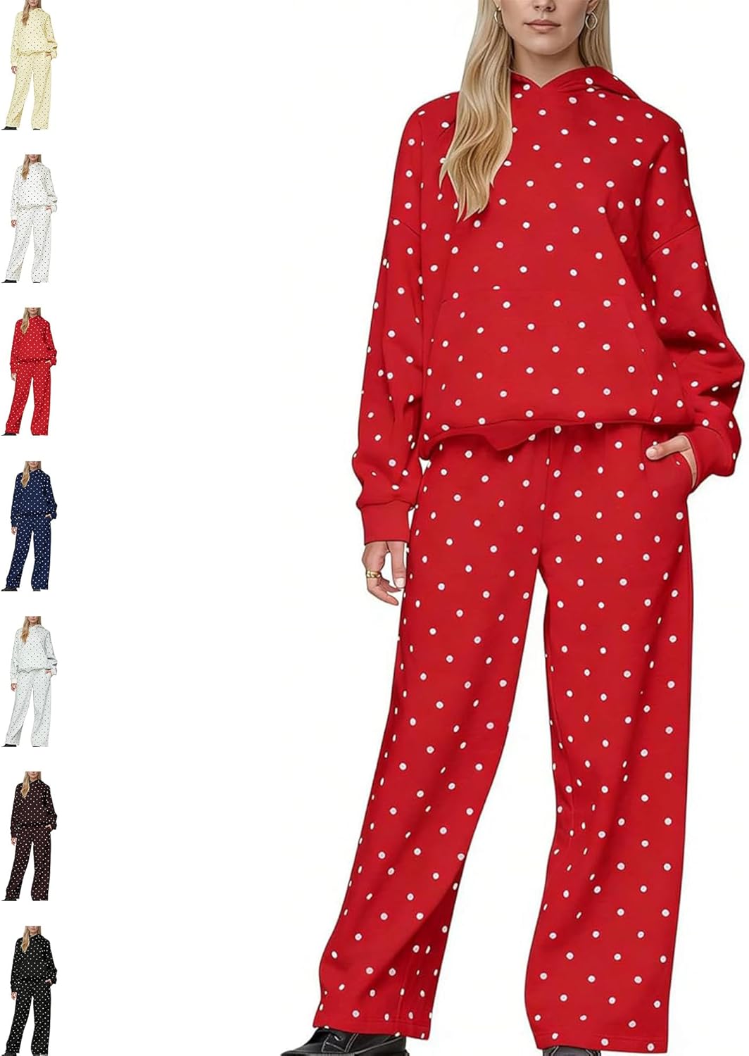 Polka Dot Hoodie and Sweatpants Set for Women Polka Dot Lounge 2 Piece Outfits Oversized Cute Sweatsuits