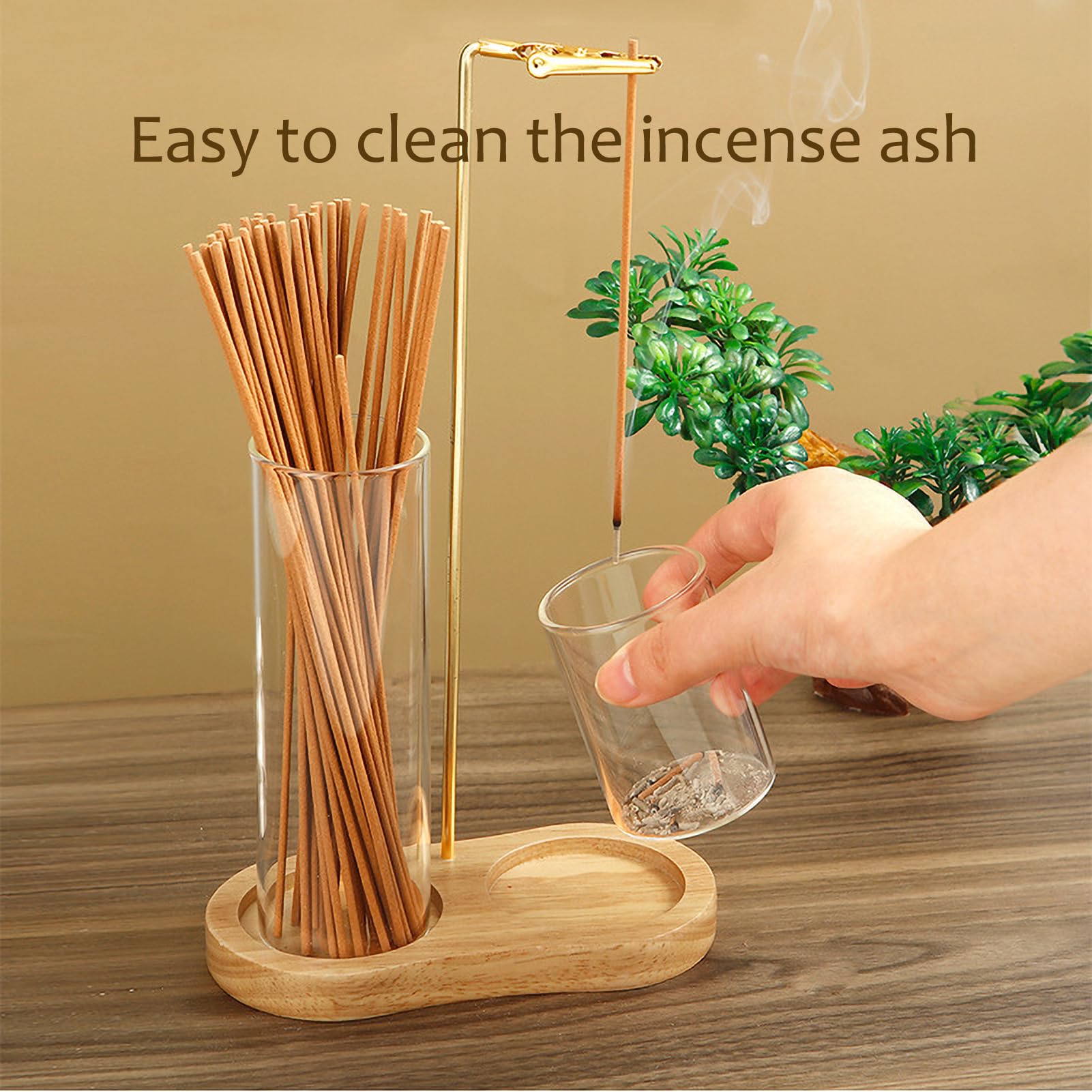 Wooden Upside Down Incense Holder for Sticks with Removable Glass Ash Catcher and Incense Holder for Yoga Spa, Tea - Image 3
