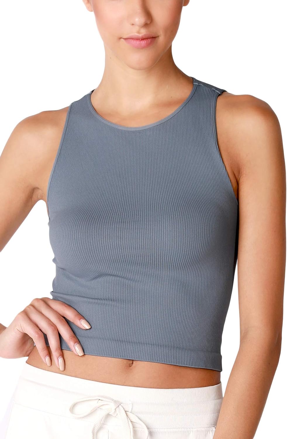 NIKIBIKI Women Seamless High Neck Ribbed Crop Top, Made in U.S.A, One Size