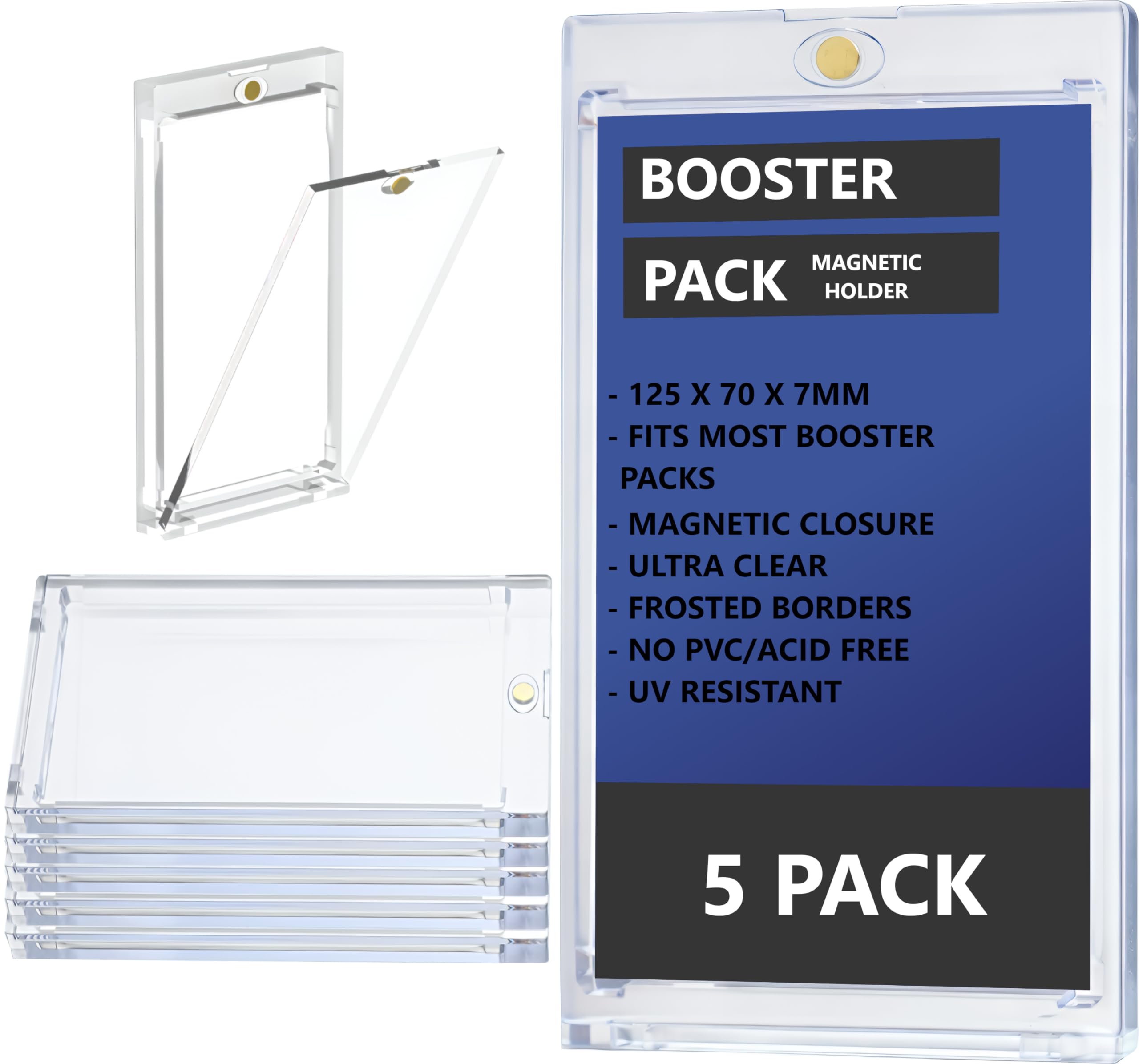 Vaulted Vortex Transparant 5 -Pack Booster Pack Protector One Touch Card Holder- Uv Magnetic Booster Bundle Case Booster Pack Case Display Holder