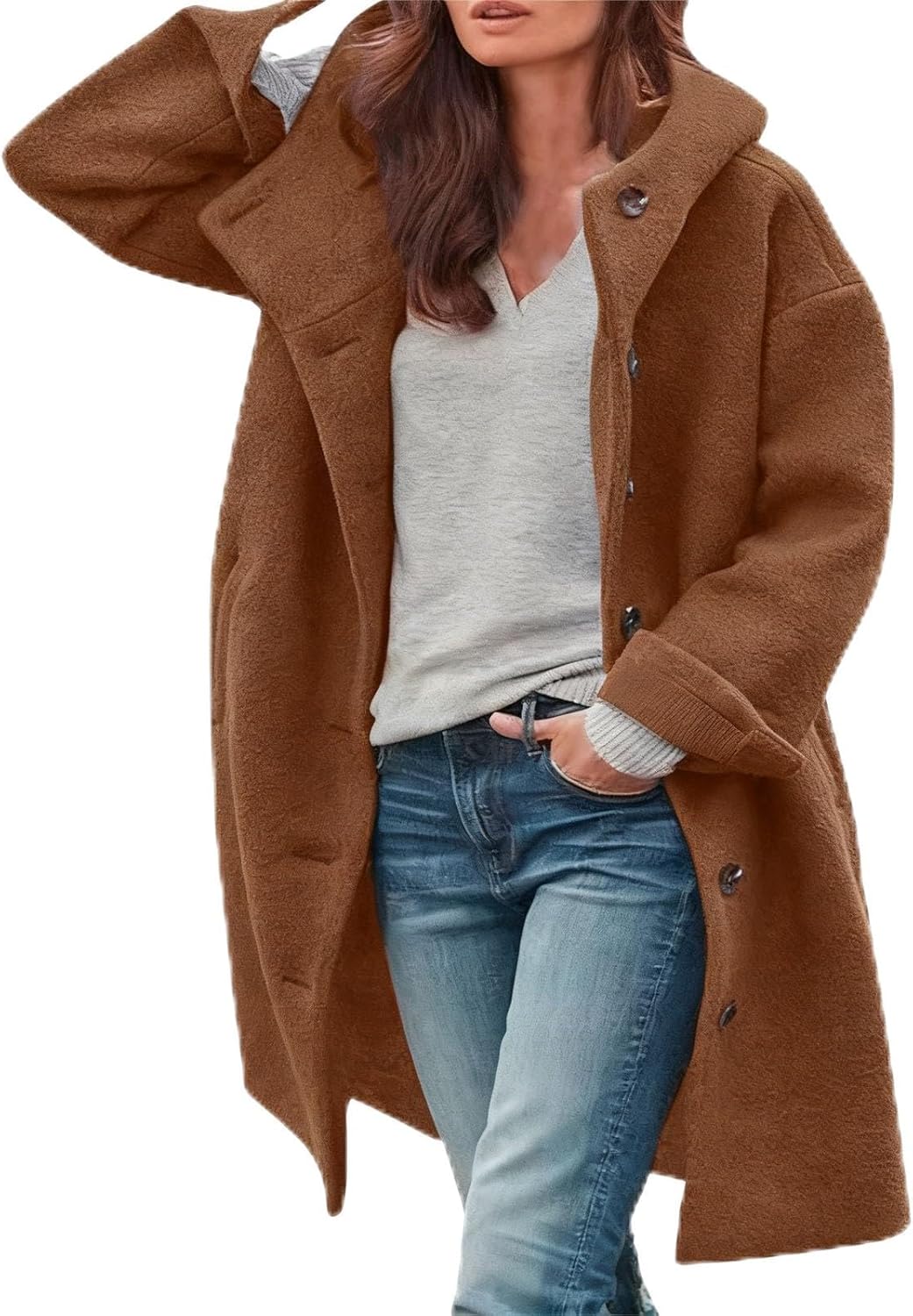 MATISUN Women's Pea Coat, Womens Wool Blend Pea Coat, Elegant Single Breasted Trench Coats for Women with Pockets