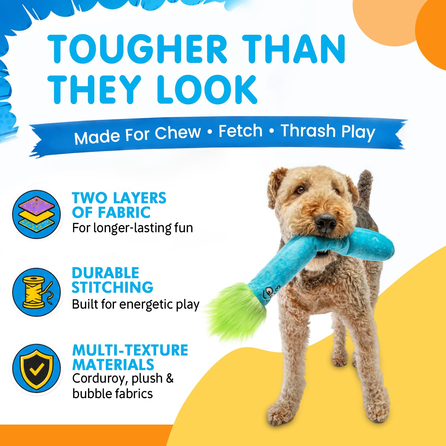 GURU Pet: Fry Guy: 5-teiliges Set – Medium – 4 Plüsch-Hundespielzeuge mit Halter, quietscht und knistert, Fry Shape Charaktere, strapazierfähiger Stoff, Kau-Apportier-Thrash-Play