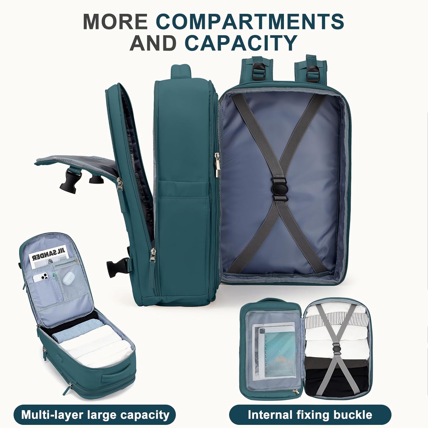 coowoz Large Travel Backpack For Women Men, Carry On Backpack,Hiking Backpack Waterproof Outdoor Sports Rucksack Casual Daypack Expandable Heavy Duty Extra large Backpack Peacock Blue - Image 3