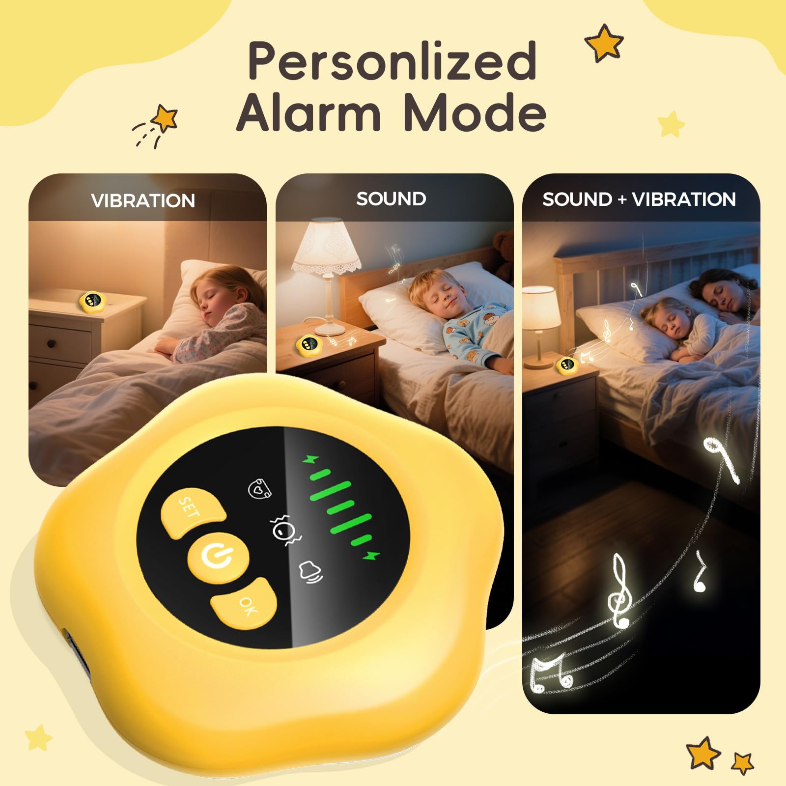 Allarme enuresi wireless, USB ricaricabile, vasino con suono e vibrazione, giallo, per bambini e adulti, con sensore di umidità enure