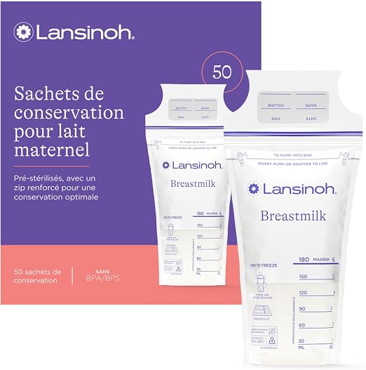 Lansinoh Sachets de Conservation Haute Sécurité Pré-Stérilisés Sans BPA/BPS (Lot de 50)