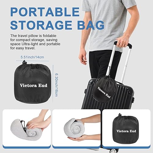 Miniatura 8 de MILKSILK Almohada de cuello de viaje con capucha ajustable, 100% de espuma viscoelástica con bloqueo de luz, almohada de apoyo para el cuello para
