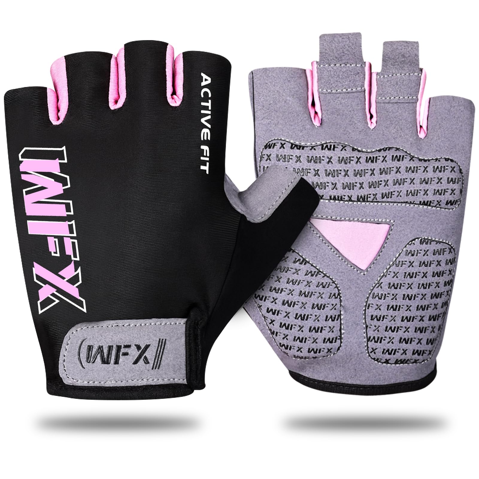 WFX Gym Gloves Fitness Workout Wrist Support, Breathable Non-Slip Silicone Padded Palm Extra Grip Protection Weight Lifting Gloves Men Women Strength Training, Exercise, Pull-Ups & Cycling (Pink, L)
