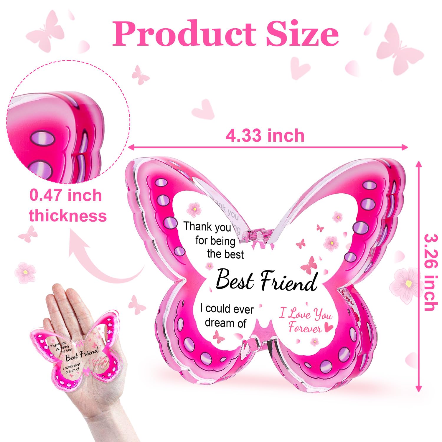 Birthday Gifts for Women, Best Friend Friendship Birthday Gifts for Women Christmas Ideas Funny Friends, Unique Best Bestie Special Decorations - Acrylic Butterfly Plaque 4.33 x 3.26 x 0.47 inch