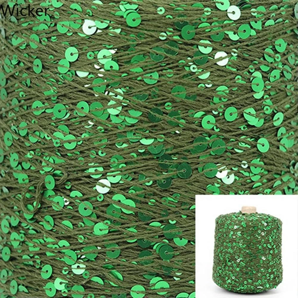 LIUXIN Hilo de algodón de fantasía de 500 g, Hilo de Tejer con Lentejuelas de 6 mm/3 mm, Hilo Ideal para Combinar con Otros Hilos, 1400 m