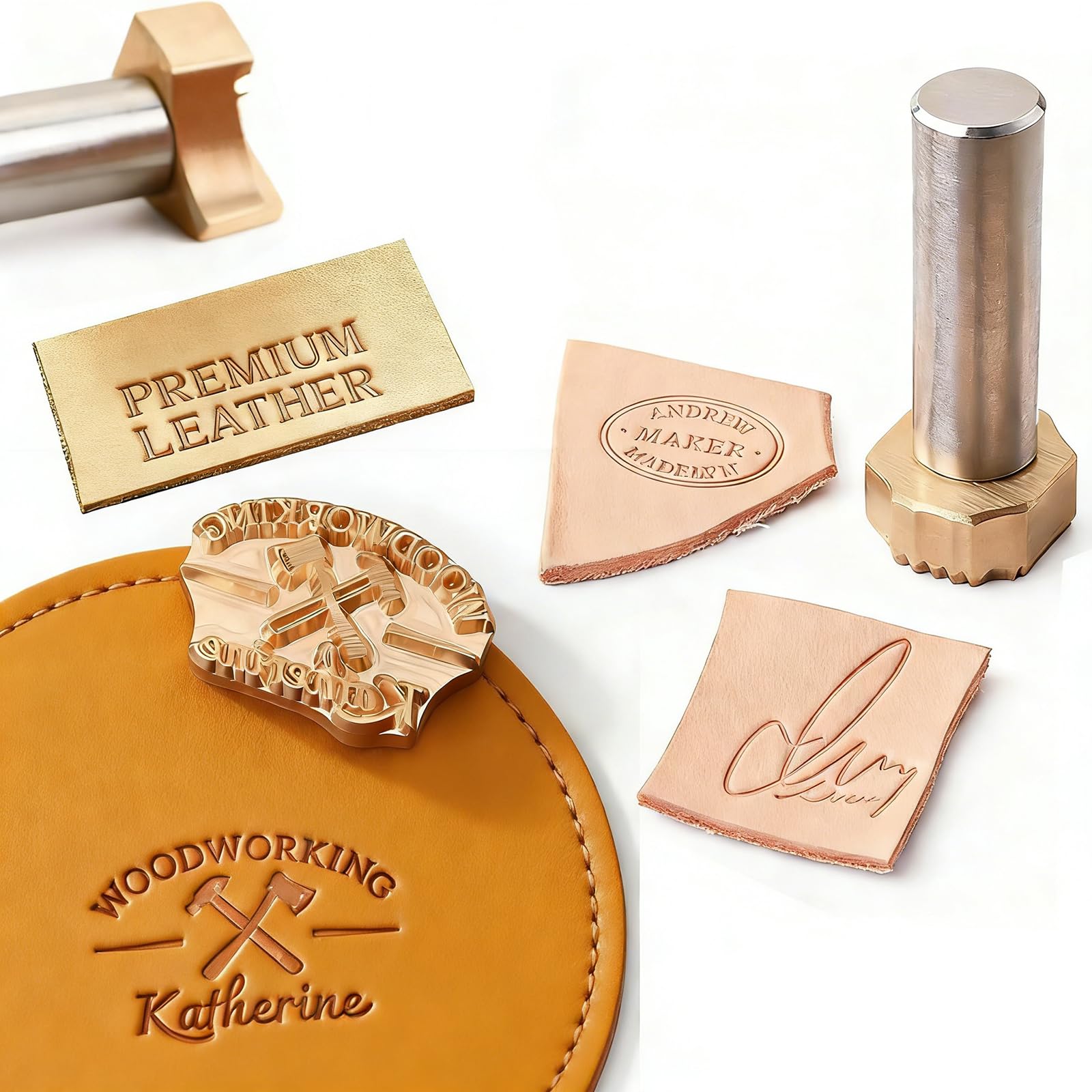 Laishengte Gold Custom Leather Stamp Personalized Logo Brass Leather Stamp For Dad Husband Handmade Gifts (Gold)