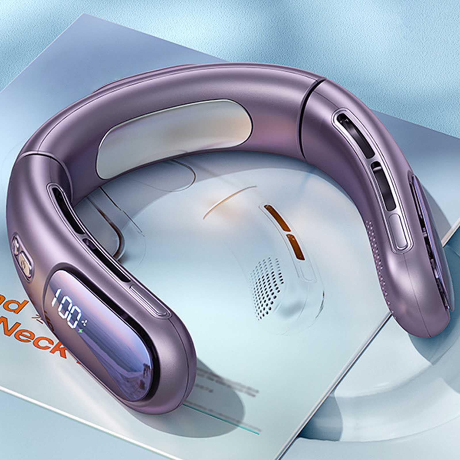 BMDHABladeless Neck Fan,4000mah Hands-Free Neck Fan Cool Down 16℃ In A Second 4 Speed Settings,Adjustable Angle Air Conditioning Portable Silent Neck Fan Rechargeable, Purple