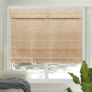 LETAU No Drill Cordless Bamboo Roller Shades - Custom Light Filtering Window Blinds, Tool-Free Install for Renters