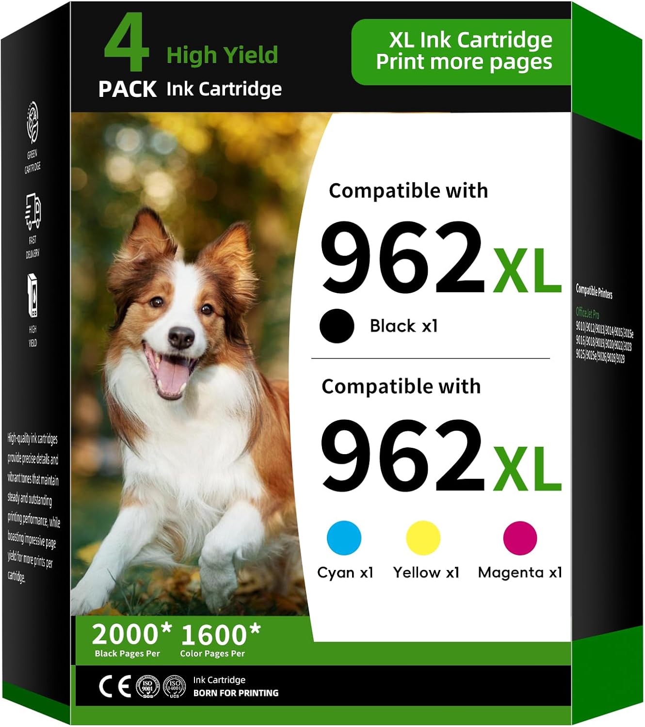 962XL Ink Cartridge 4-Pack Combo Pack Replacement for HP 962 | 962XL Ink Compatible with HP OfficeJet Pro 9010 9012 9013 9014 9015 9015e Printer Ink (4PK BK/C/M/Y)