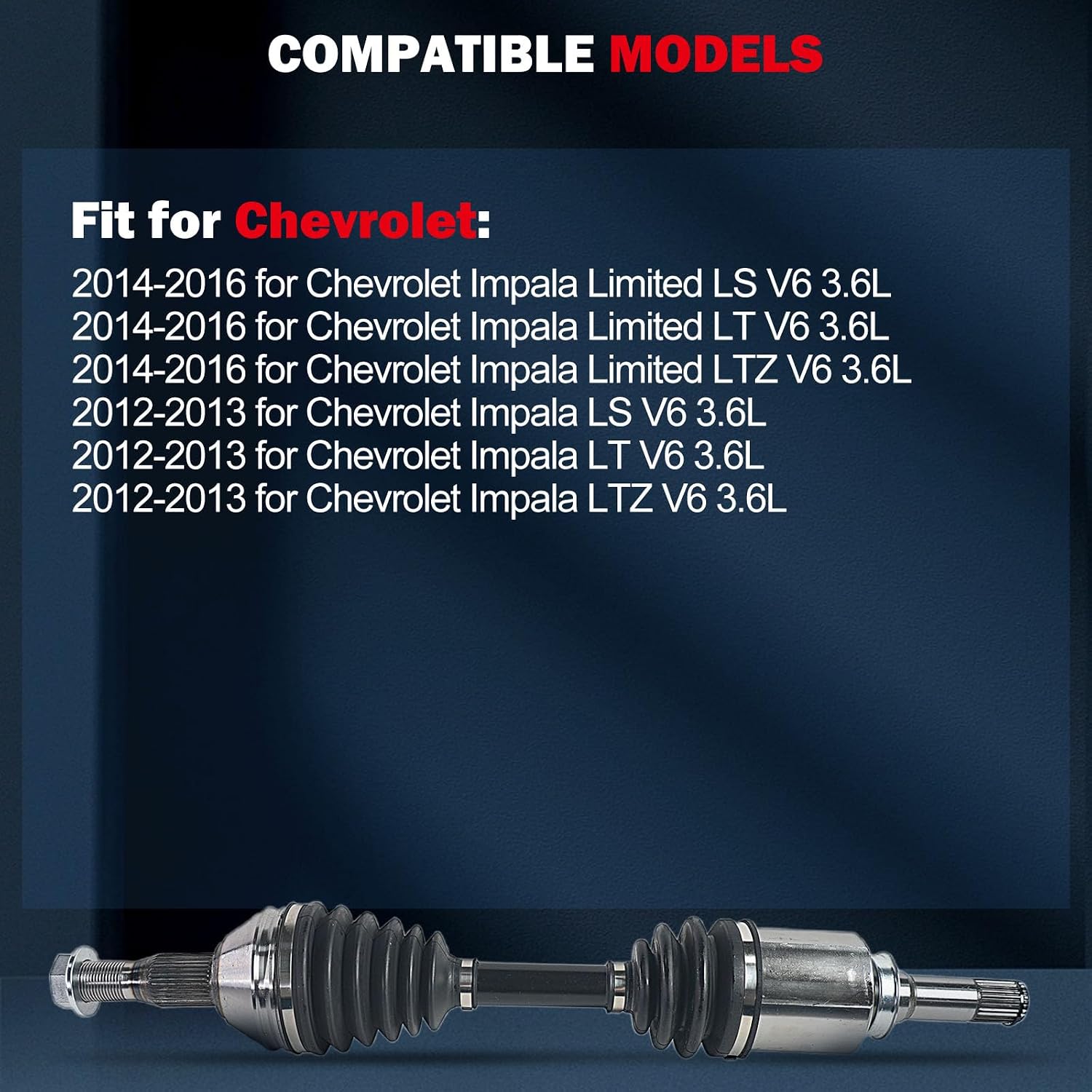 cciyu 20831734 Front CV Axle Shaft Assembly for Chevrolet Impala 2012-2013, Impala Limited 2014-2016, V6 3.6L, Front Left Driver Side