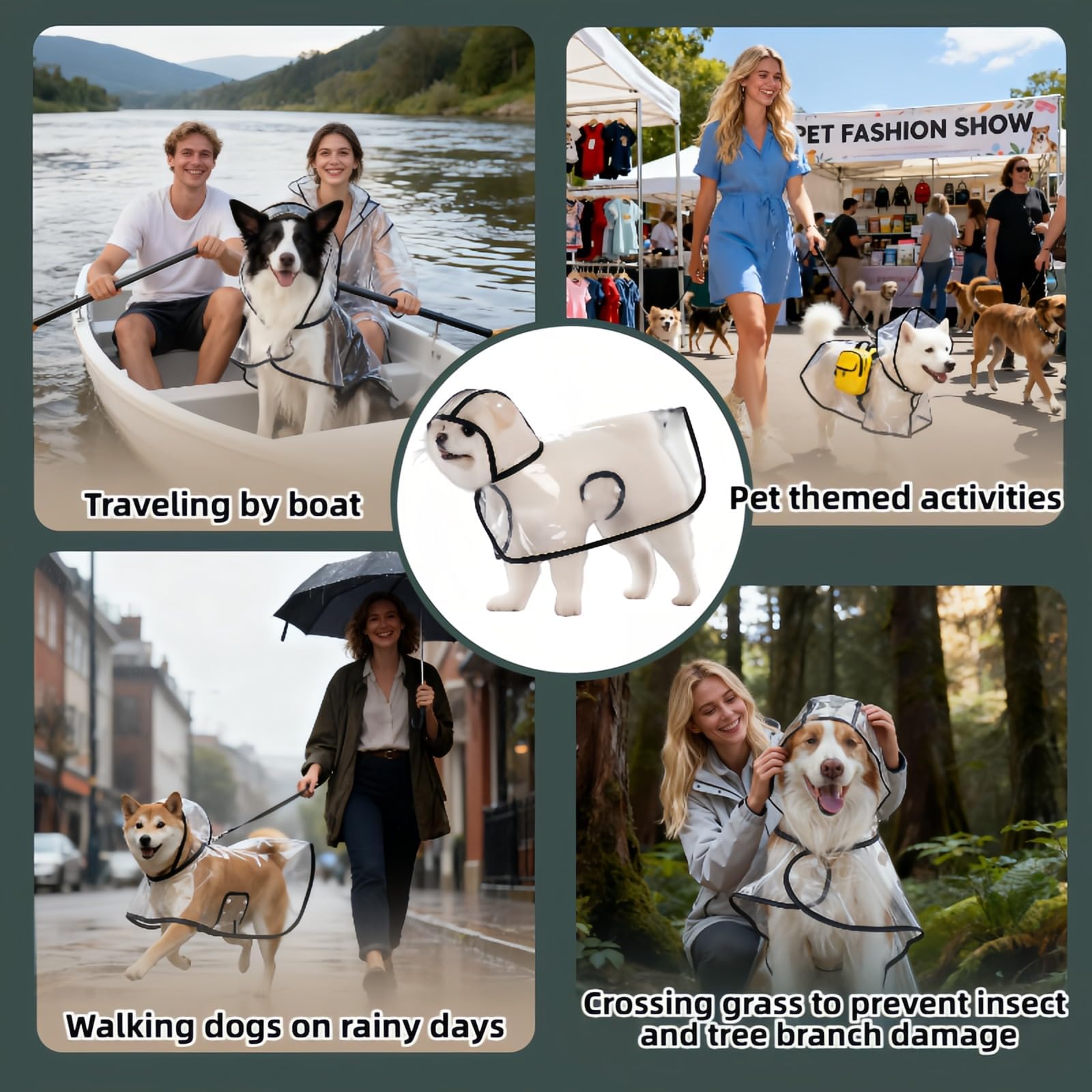 Imperméable pour Chien, Imperméable pour chien avec capuche, Poncho de Pluie en PVC Transparent, Boutons Réglables, pour chiens de petite et moyenne taille (L)