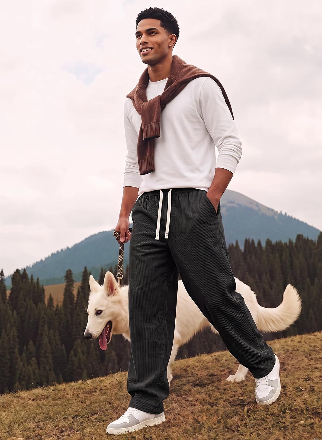 JMIERR Mens Corduroy Pants Wide Leg Baggy Sweatpants