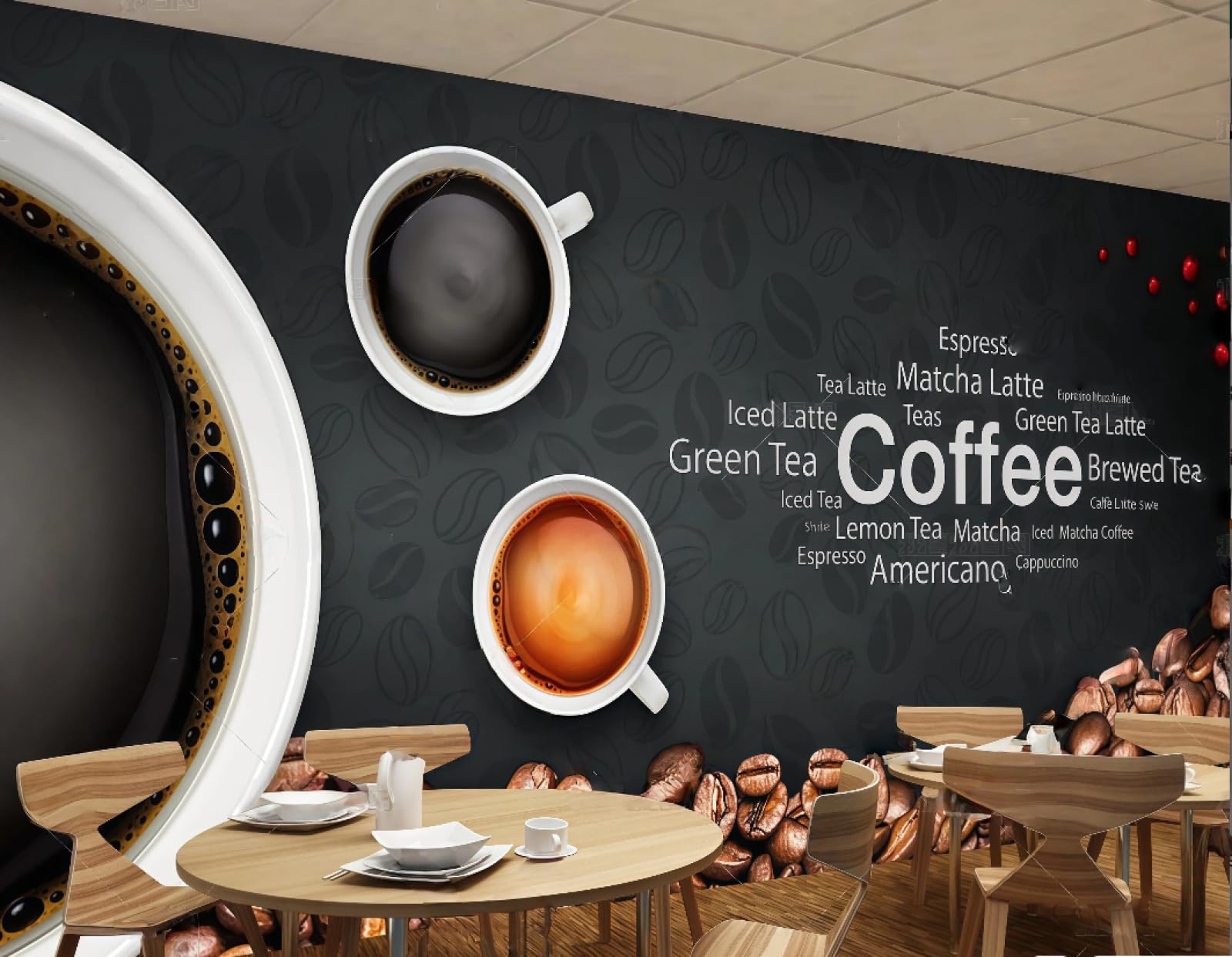 rskjdghshd Wallpaper Retro Blackboard Nostalgic Hand-Painted Coffee Letters Collage Drink Shop Bar Background Wall Western Restaurant Wallpaper Cafe Mural,3D,300x210cm
