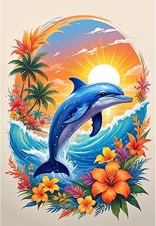 Auremi Dolphin Diamond Art Painting Kits for Adults,5D Animal Diamond Painting Kit for Beginners, DIY Paint with Round Full Drill Diamonds Dots Gem Art for Home 12X16 Inch