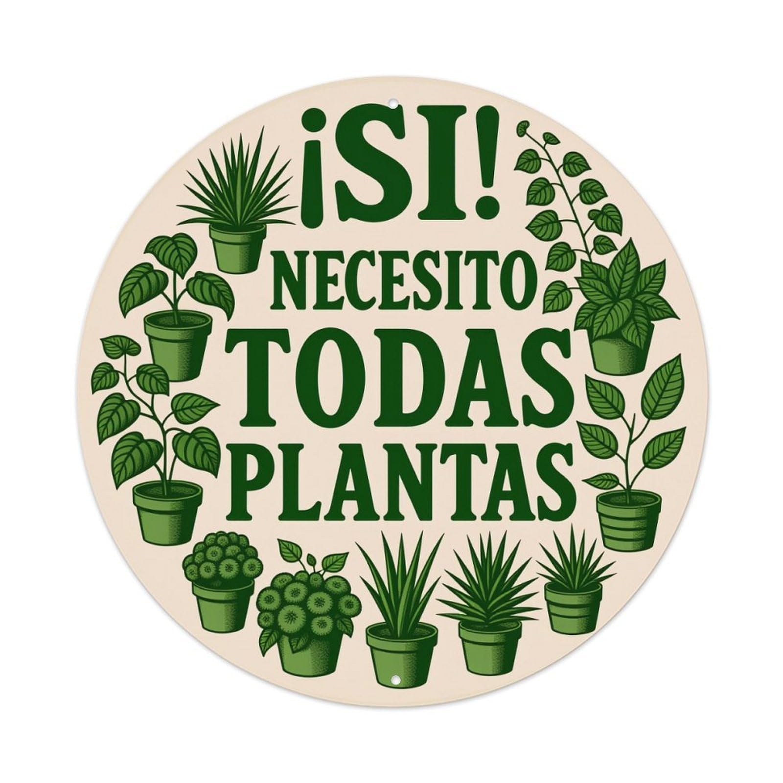 Plant Pattern Green Pots Circle Round Tin Sign Vintage Style Metal Sign Home Bar Garden Wall Plaque Decor Metal Poster 8x8 Inch