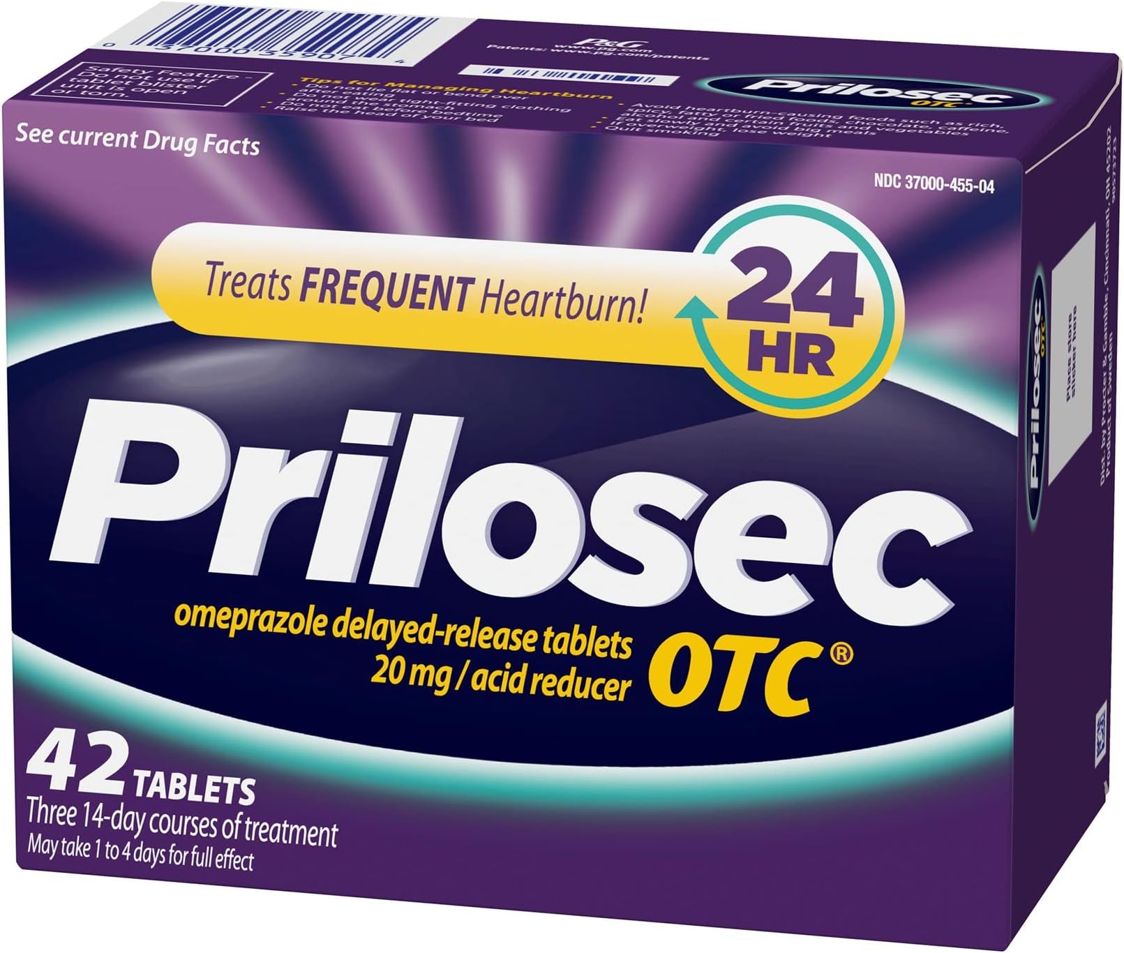 Prilosec OTC, Omeprazole Delayed Release 20mg, Acid Reducer, Treats Frequent Heartburn for 24 Hour Relief, All Day, All Night*, 20mg, 42 Tablets