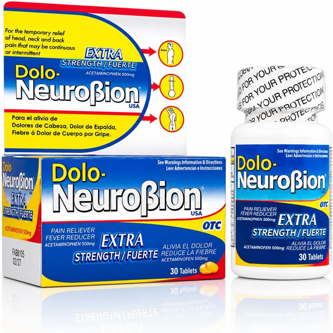 Dolo Neurobion 30 Tablets - Pain Reliever, Fever Reducer, Extra Strength, Fuerte, Alivia el Dolor, Reduce la Fiebre