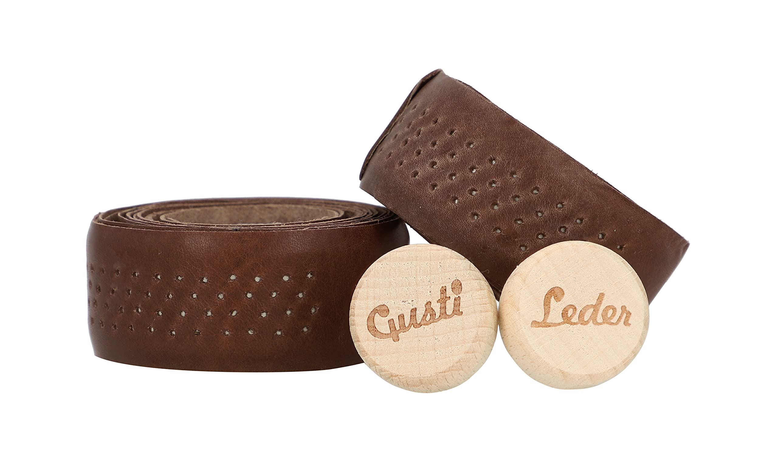 Gusti Leder Lenkerband Fausto C. – 200 cm Griffband selbstklebend (2er Set) – Gravelbike- & Rennrad Lenkerband Leder inkl. Korkstopfen für sicheren Halt