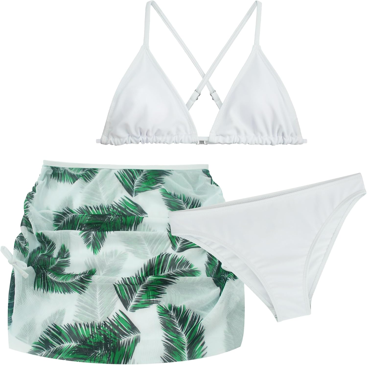 Happy Cherry Swimsuits for Teen Girls Bikini Cute Bathing Suits Kids Tropical Floral 3 Piece Swim Suits with Shorts Skirt