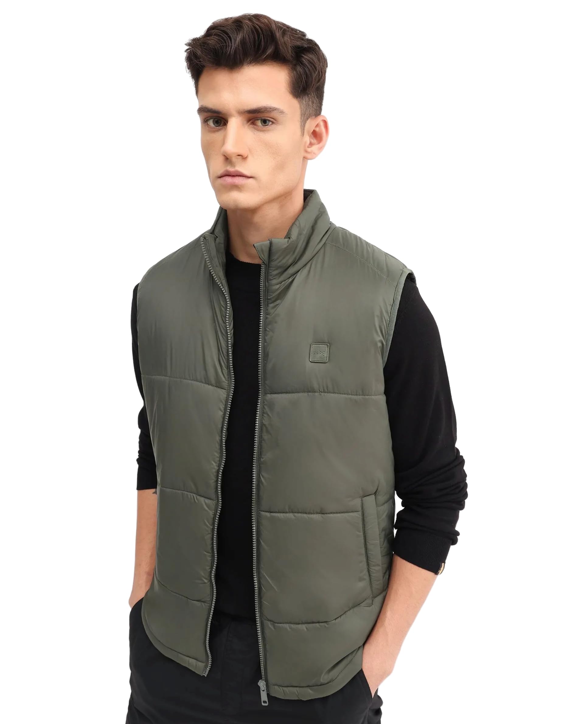 rare rabbit Men Regular Fit Solid Black Polyester Zip Front Sleeveless Jacket-picture-34