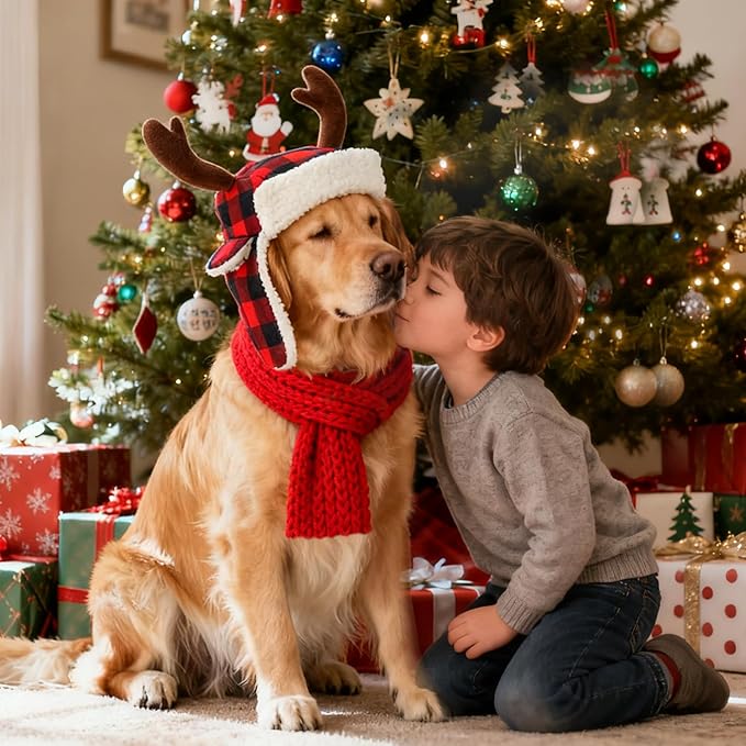 Gorro y bufanda navideños para perro, talla grande, ajustable miniatura 8