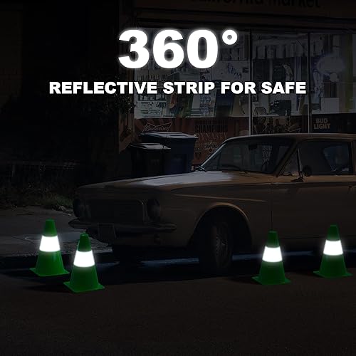 Miniatura 2 de Conos de seguridad de tráfico de 9 pulgadas con collares reflectantes, [paquete de 4] conos de construcción verdes | conos de estacionamiento |