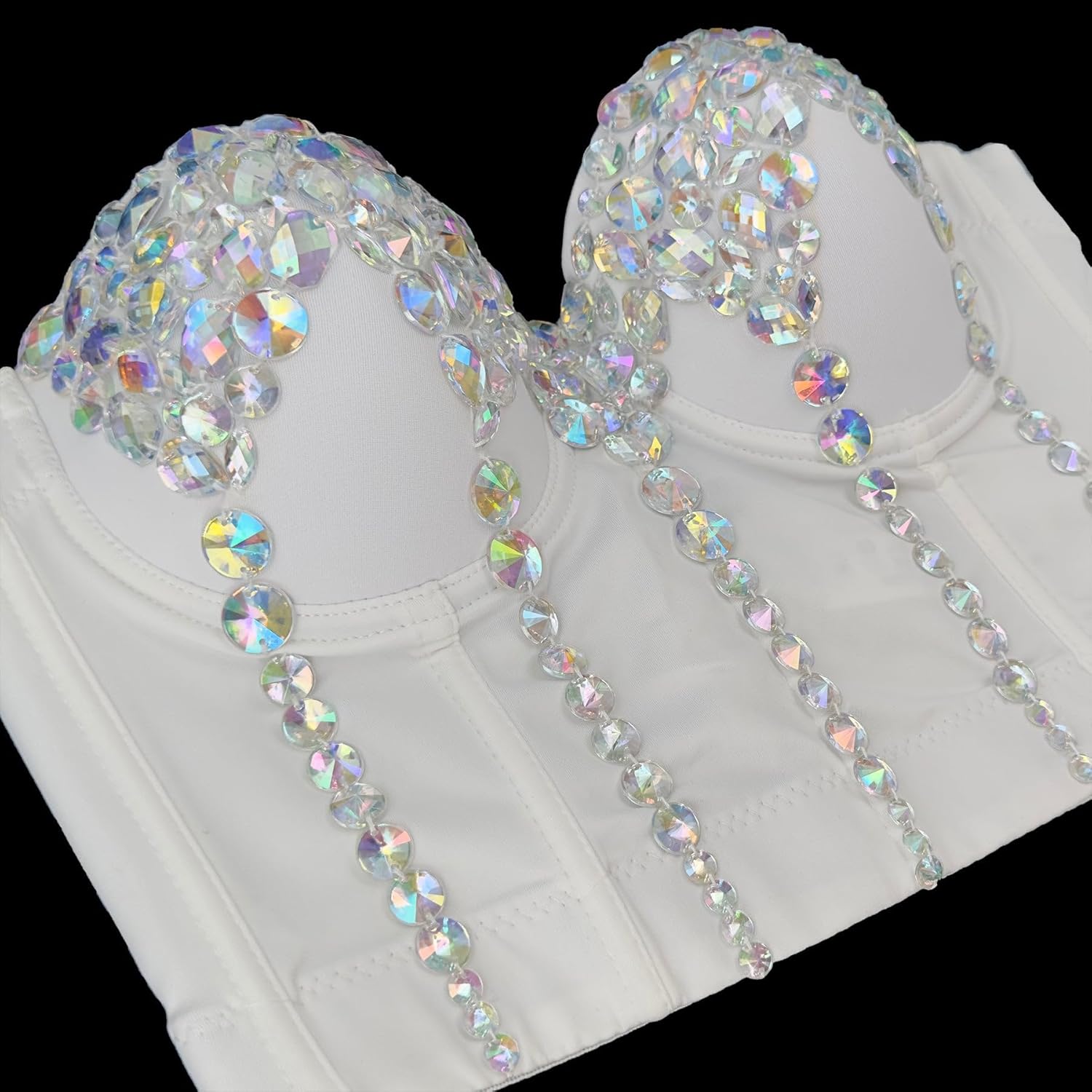 ELLACCI Women's Sexy Rhinestone Colorful Gem Acrylic Bustier Corset Top Bra White - Image 6