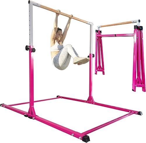 PreGymnastic No Wobble Gymnastics Bar, 6ft Long Base Gymnastic bar for Kids, Super Easy Folding Gymnastics Bar, Adjustable Gymnastics Kip Bar for