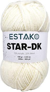 Estako Star-DK Yarn - 75% Acrylic 25% Wool - Soft Lightweight DK #3-100g 3.52oz, 280m 306 yds - Crochet & Knitting Yarn 30169 - Off White