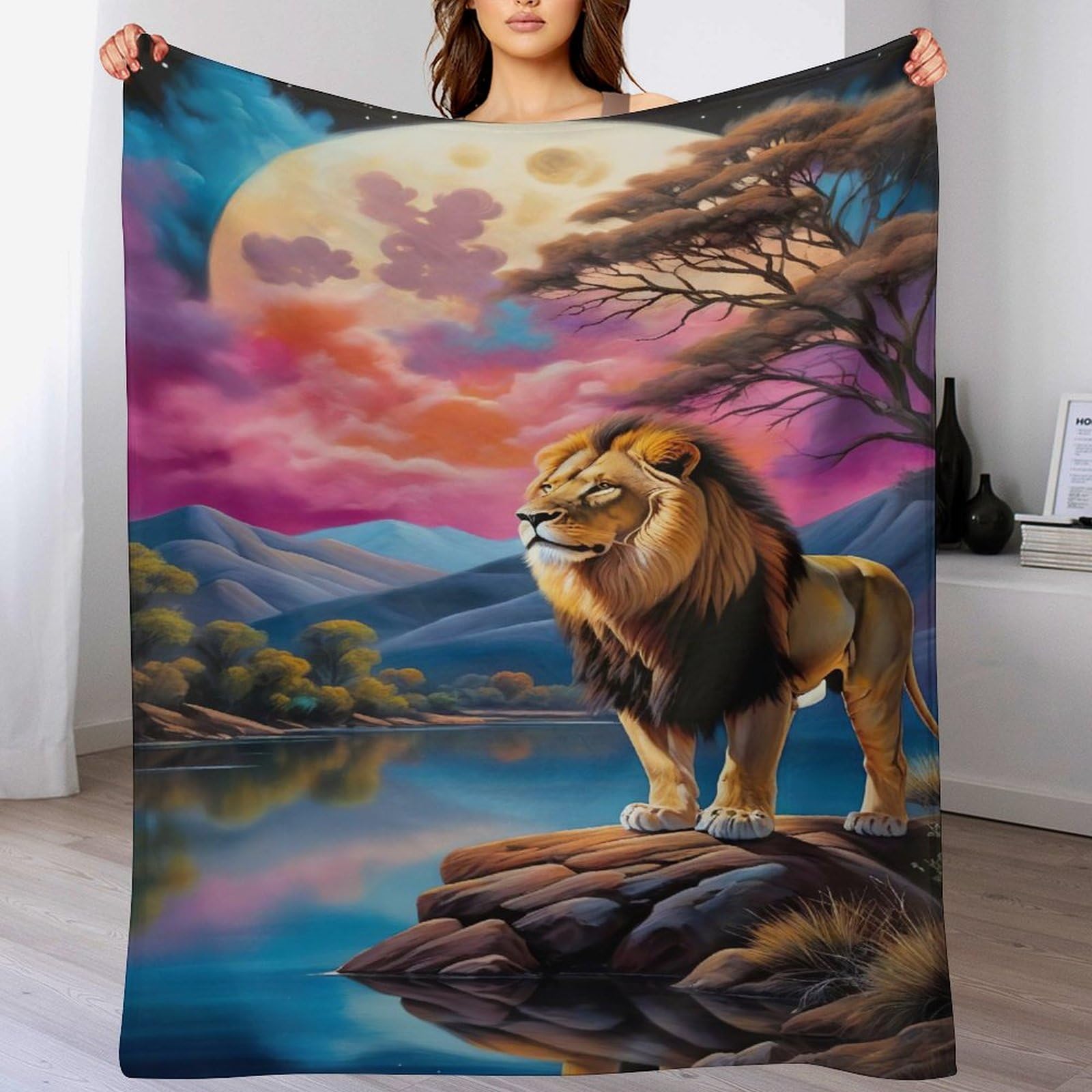 Couverture de canapé lion en flannel contre le froid au salon et balcon